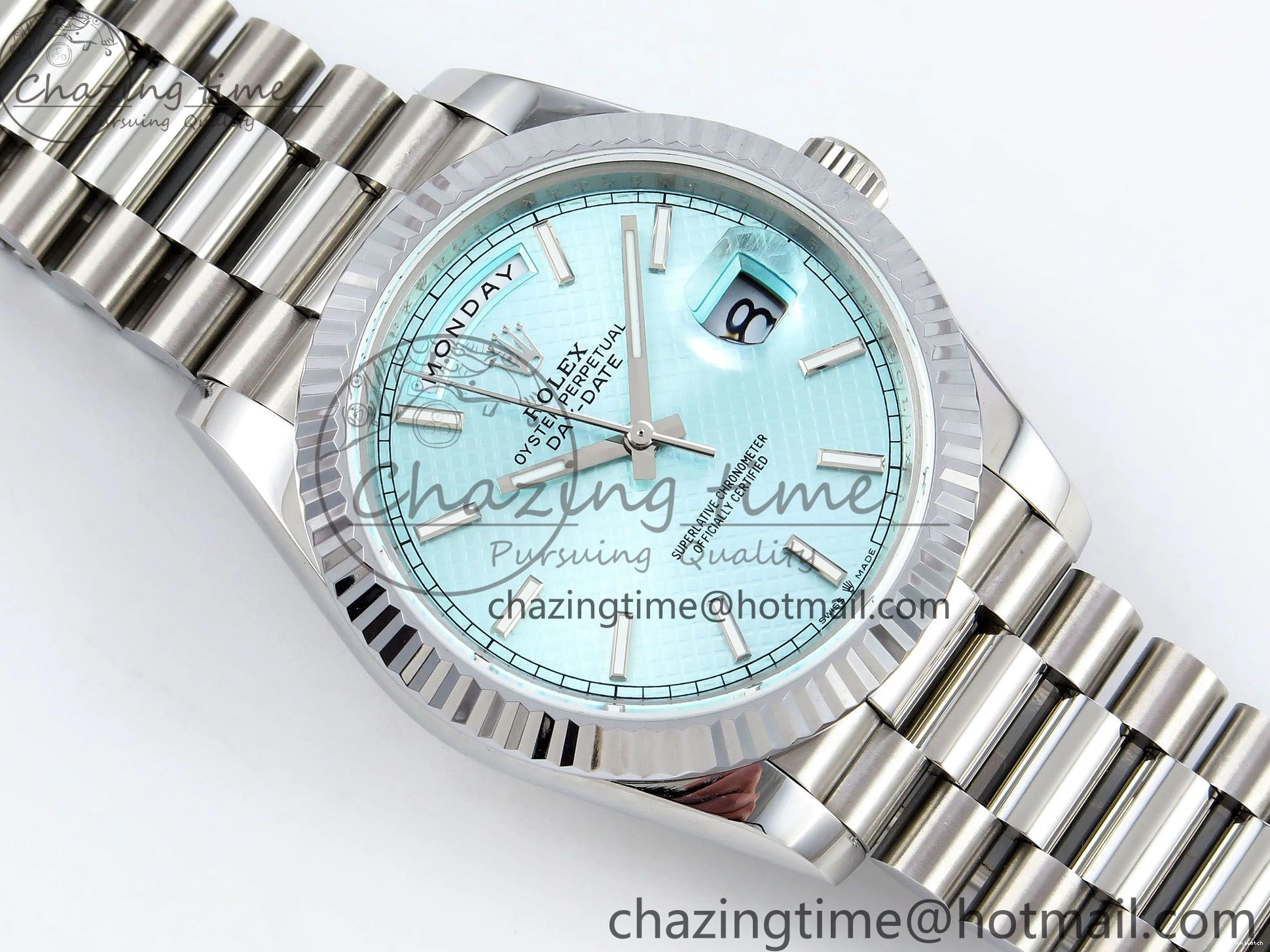 Weight) DayDate Ice JDF Steel 40 904L on SS VR3255 Bracelet Textured Blue President V3 (Gain Dial 0114